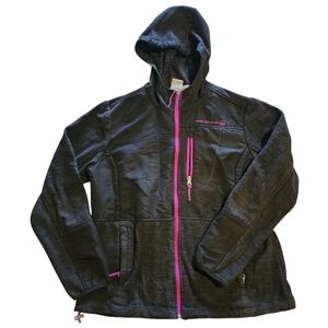 Free Country Women's Softshell Jacket Black P/Purp Zip Hooded Fleece Lined Large